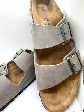 LIKE NEW - Light Gray Vegan Suede Birkenstocks Sandals